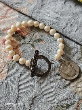 Pearl Bead Bracelet with Pave Toggle Clasp - Brand